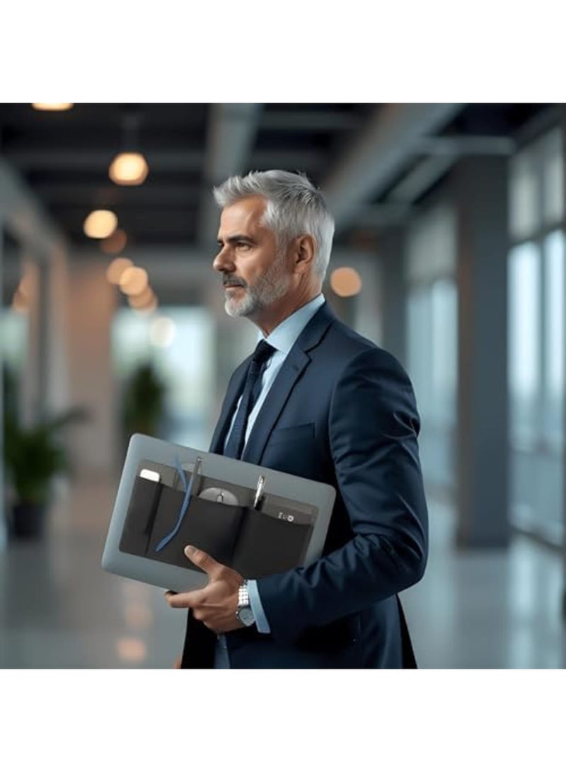 SYOSI Laptop Mouse Holder Stick-On, 3-Pocket Organizer for MacBook, External Hard Drive Sleeve, Slim & Minimalist Design for Peripherals, Durable Adhesive for Travel, Hot Desking, and Laptop Storage (Black) - Image 3