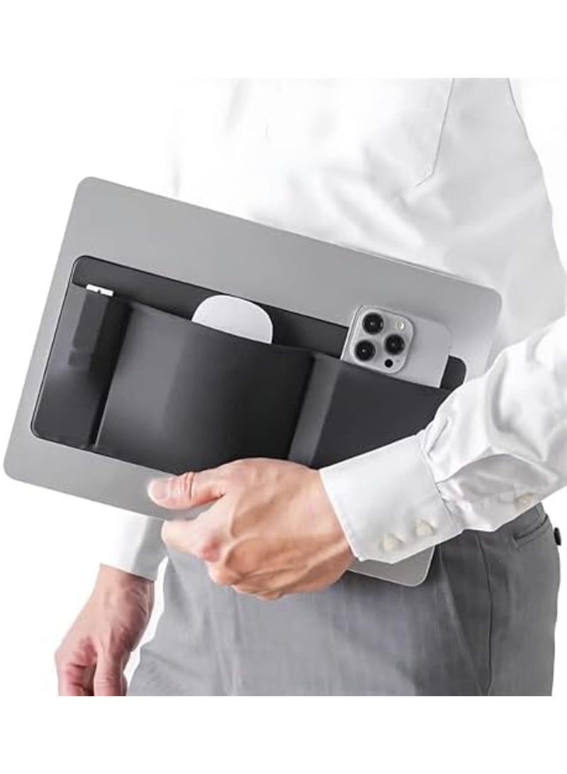 SYOSI Laptop Mouse Holder Stick-On, 3-Pocket Organizer for MacBook, External Hard Drive Sleeve, Slim & Minimalist Design for Peripherals, Durable Adhesive for Travel, Hot Desking, and Laptop Storage (Black) - Image 1
