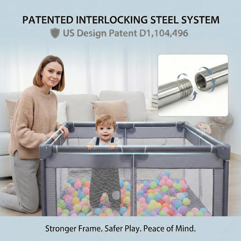 Orian Playpen 50x74 Large Play Yard for Babies and Toddlers, Indoor Outdoor Playpen, Sturdy Baby Play Pen with Mesh Sides, Safe Baby Fence Play Area, Assembly Required/Not Portable, with Storage Bag - Image 3
