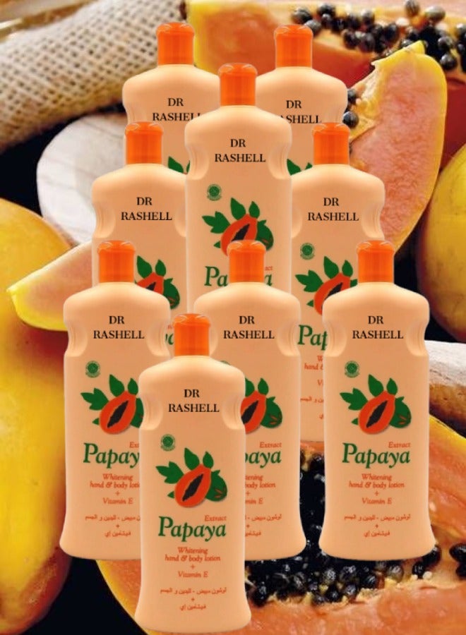 RASHELL 9 Pieces Extract Papaya Whitening Hand And Body Lotion 600ML - Image 1