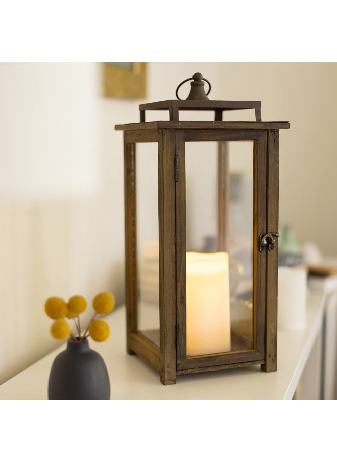Stonebriar 18 Inch Rustic Wooden Candle Hurricane Lantern For Table Top Mantle Wall Hanging Or Garden Display Indoor And Outdoor Use Extra Large  - Image 2
