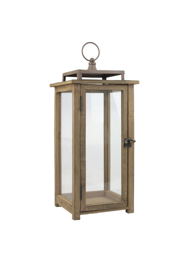 Stonebriar 18 Inch Rustic Wooden Candle Hurricane Lantern For Table Top Mantle Wall Hanging Or Garden Display Indoor And Outdoor Use Extra Large  - Image 1