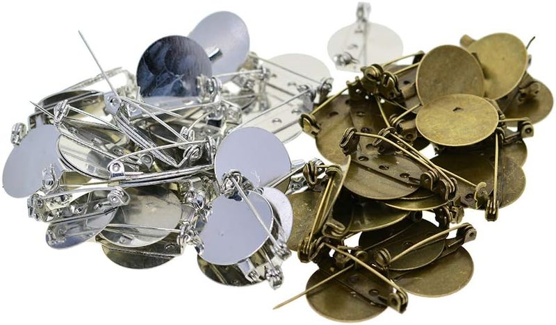 klarako 50Pcs Copper Brooch Clasps Pin Disk Base Bezel Blank Cabochon Trays Pad Backs Fit 20mm Cabochons for Badge, Corsage, Name Tags, Jewelry Making Crafts Mixed, as described - Image 4