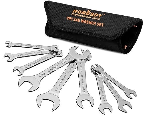 HORUSDY Thin Wrenches Set SAE 9Piece Including 14 1 Bike Wrench Set Thin Open End Wrench Set with Rolling Pouch