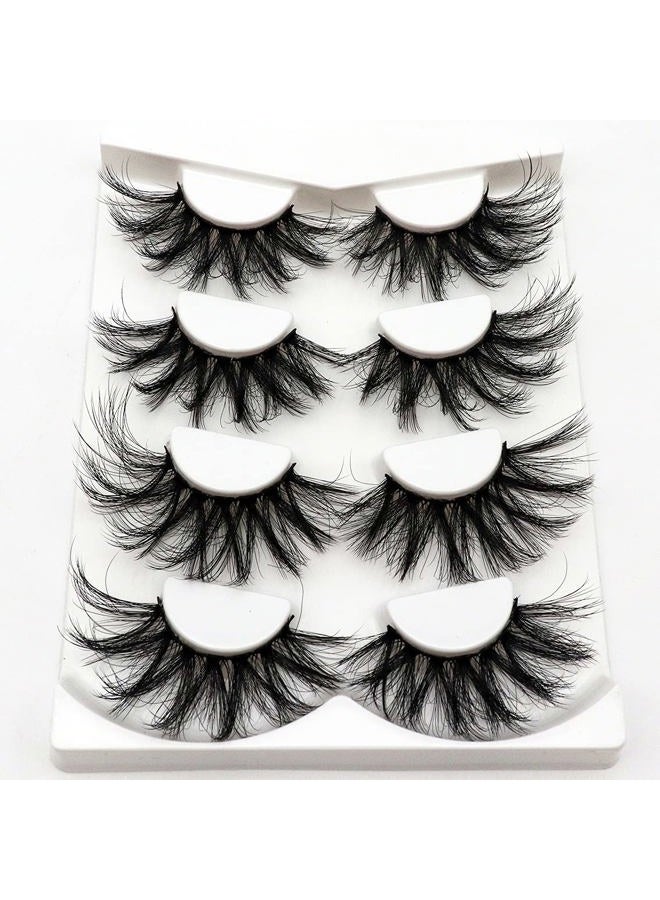 Losha 25mm Lashes Big Fluffy False Eyelashes 3D Dramatic Long Volume Faux Mink Lashes Pack 4 Pairs - Image 1