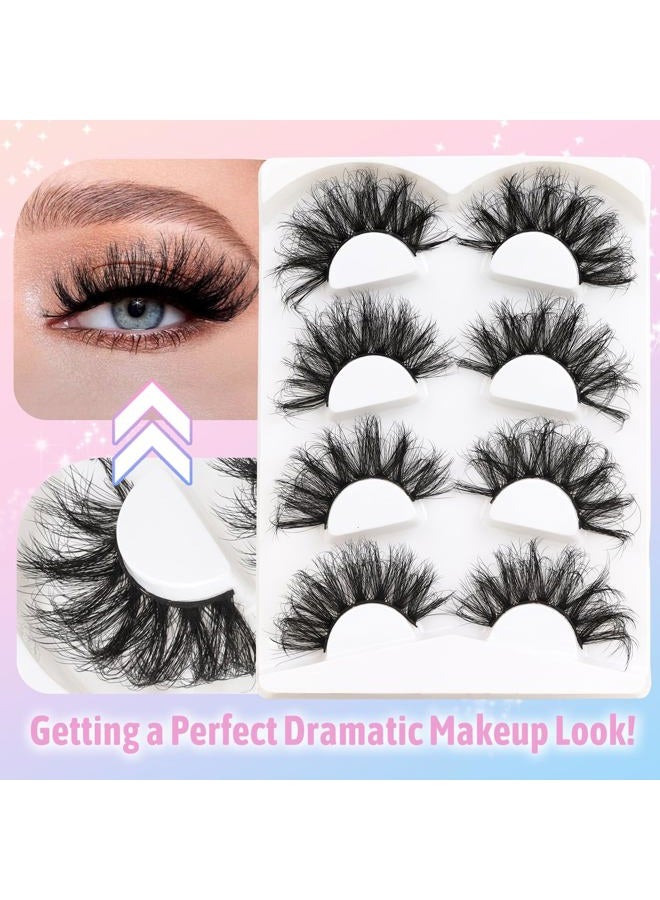 Losha 25mm Lashes Big Fluffy False Eyelashes 3D Dramatic Long Volume Faux Mink Lashes Pack 4 Pairs - Image 4