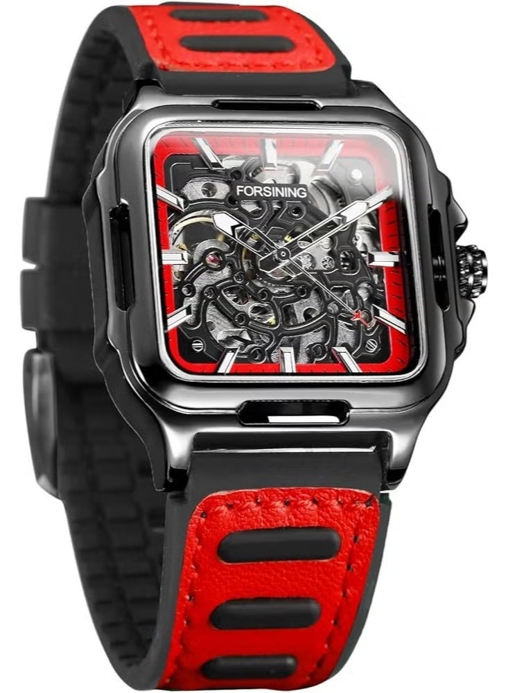 فورسينينج ساعات رجالية ساعة يد ميكانيكية أوتوماتيكية فاخرة مقاومة للماء بحزام جلدي 1008 - Image 1