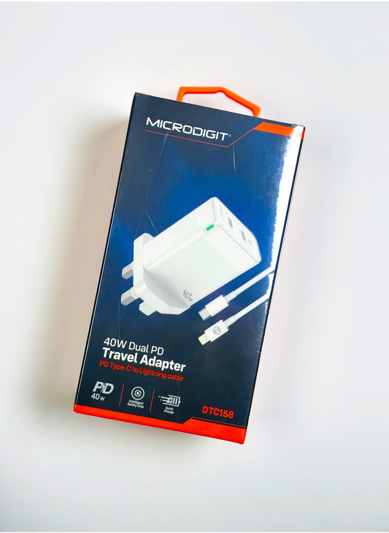 Generic - 40W Dual PD Travel Adapter with PD Type-C to Lightning Cable, Intelligent Safety Chip, Quick Charger - Image 1
