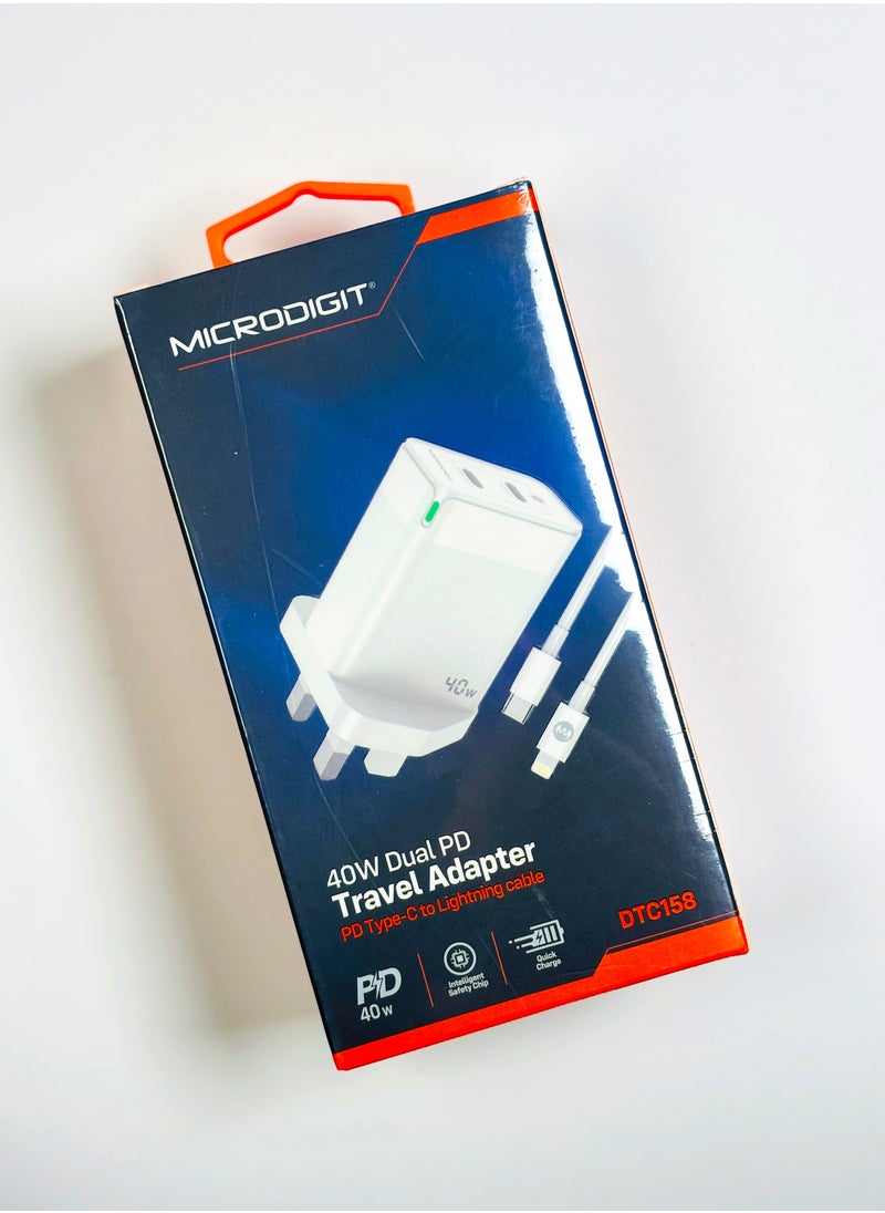 Generic - 40W Dual PD Travel Adapter with PD Type-C to Lightning Cable, Intelligent Safety Chip, Quick Charger - Image 1