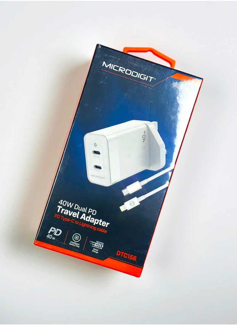 Generic - 40W Dual PD Travel Adapter with PD Type-C to Lightning Cable, Intelligent Safety Chip, Quick Charger - Image 1