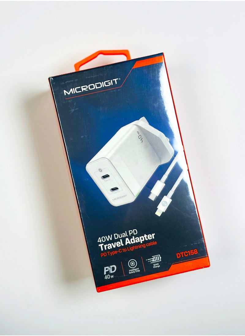 Generic - 40W Dual PD Travel Adapter with PD Type-C to Lightning Cable, Intelligent Safety Chip, Quick Charger - Image 1