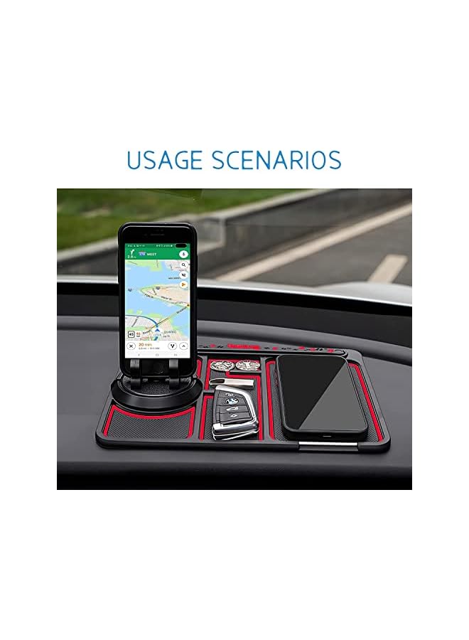 Goodern Car Non-Slip Phone Pad Set,4-in-1 Multifunction Phone Pad Non Slip Dashboard Mat with Digital Tag Anti-Slip&Shake Sticky Pads Phone Holder Cars 360 Degrees Rotating Phone Holder Mat-Red - Image 4