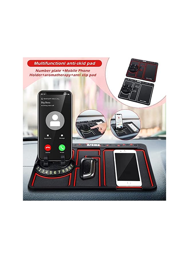 Goodern Car Non-Slip Phone Pad Set,4-in-1 Multifunction Phone Pad Non Slip Dashboard Mat with Digital Tag Anti-Slip&Shake Sticky Pads Phone Holder Cars 360 Degrees Rotating Phone Holder Mat-Red - Image 5