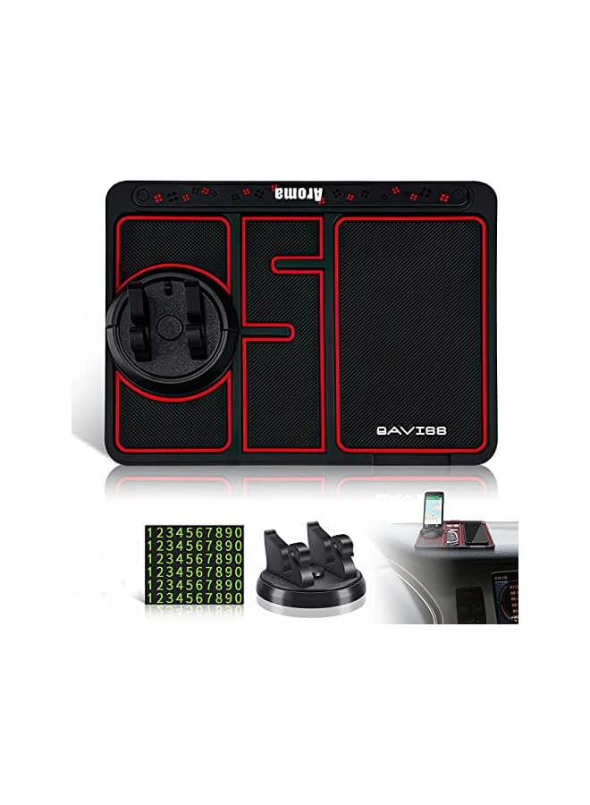 Goodern Car Non-Slip Phone Pad Set,4-in-1 Multifunction Phone Pad Non Slip Dashboard Mat with Digital Tag Anti-Slip&Shake Sticky Pads Phone Holder Cars 360 Degrees Rotating Phone Holder Mat-Red - Image 2