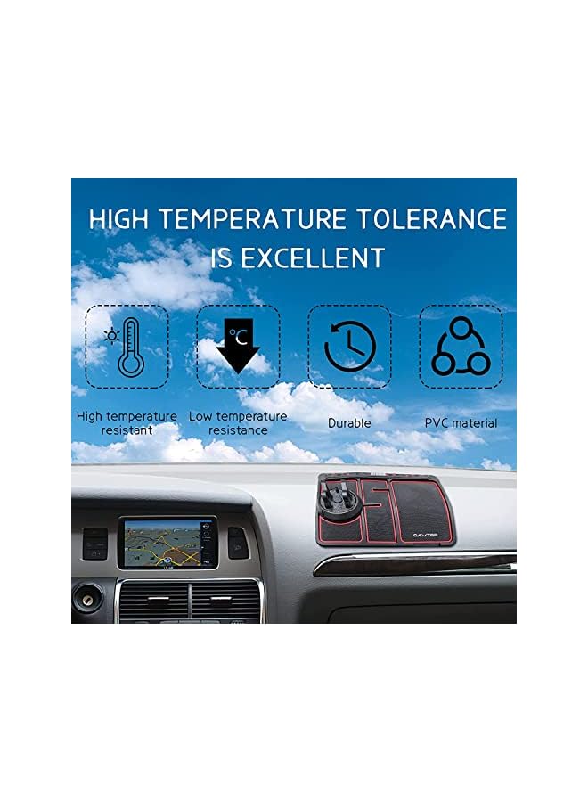 Goodern Car Non-Slip Phone Pad Set,4-in-1 Multifunction Phone Pad Non Slip Dashboard Mat with Digital Tag Anti-Slip&Shake Sticky Pads Phone Holder Cars 360 Degrees Rotating Phone Holder Mat-Red - Image 3