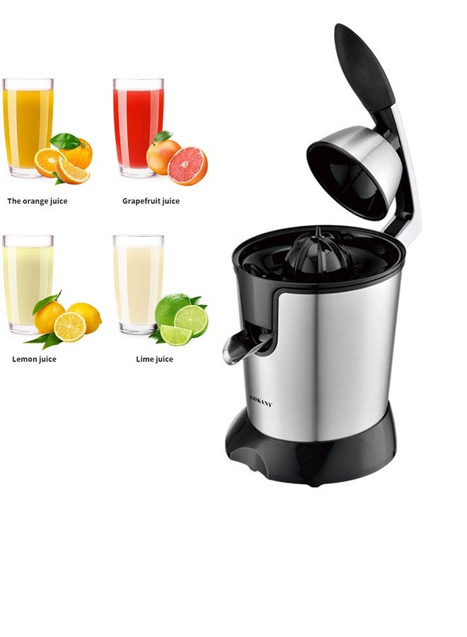 Electric Citrus Juicer with High Juice Yield,Citrus Juicer Squeezer with Two Interchangeable Cones, Suitable for Orange, Lemon and Grapefruit, Brushed Stainless Steel, Easy to Clean and Use (Black+Silver)