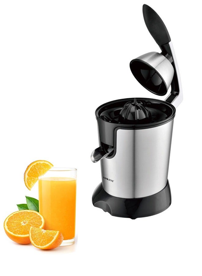 sokany Electric Citrus Juicer with High Juice Yield,Citrus Juicer Squeezer with Two Interchangeable Cones, Suitable for Orange, Lemon and Grapefruit, Brushed Stainless Steel, Easy to Clean and Use (Black+Silver)  - Image 2