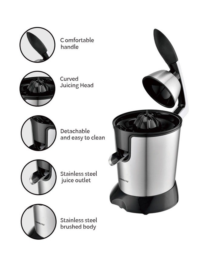 sokany Electric Citrus Juicer with High Juice Yield,Citrus Juicer Squeezer with Two Interchangeable Cones, Suitable for Orange, Lemon and Grapefruit, Brushed Stainless Steel, Easy to Clean and Use (Black+Silver)  - Image 4