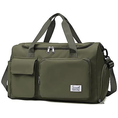Suruid Travel Duffel Bag with Shoes Compartment Sports Gym Bag with Dry Wet Separated Pocket for Men and Women, Overnight Bag Weekender Bag Training Handbag Yoga Bag - Olive Green - Image 1