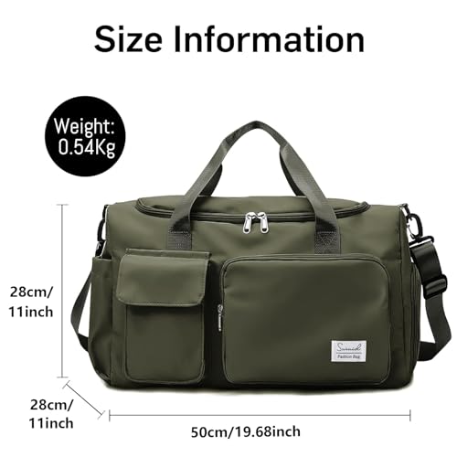Suruid Travel Duffel Bag with Shoes Compartment Sports Gym Bag with Dry Wet Separated Pocket for Men and Women, Overnight Bag Weekender Bag Training Handbag Yoga Bag - Olive Green - Image 2