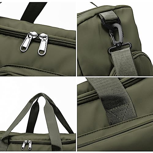 Suruid Travel Duffel Bag with Shoes Compartment Sports Gym Bag with Dry Wet Separated Pocket for Men and Women, Overnight Bag Weekender Bag Training Handbag Yoga Bag - Olive Green - Image 5