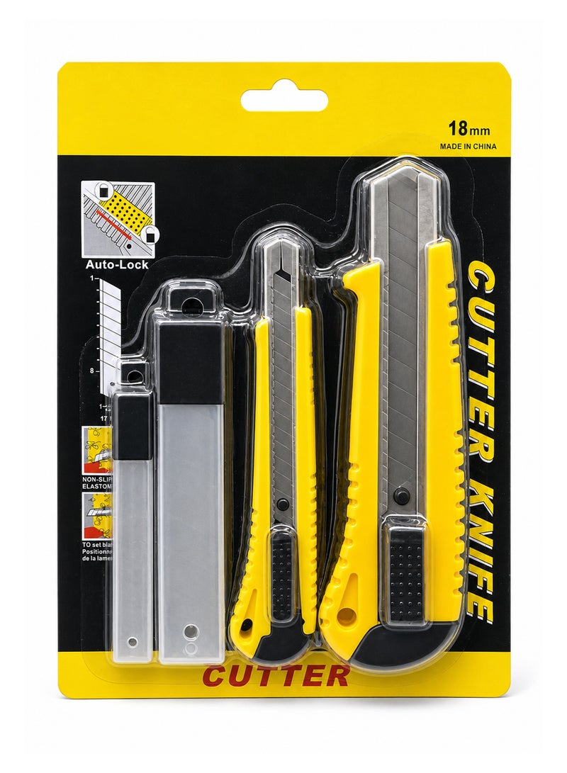 Utility Knife Cutter Set 2PCS with Extra Blades – Small & Large Sharp Box Cutters with Auto-Lock Design, 5 Extra Blades for Each Size, Precision Cutting Tools for Cardboard, Paper, DIY & Office Use - Image 1