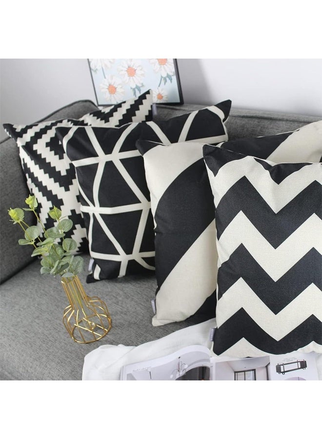 DUNISO Set of 4 Throw Covers Black， Linen Geometric Throw Pillow Covers，Square Pillowcases Linen Cushion Cases with Invisible Zipper for Outdoor Garden Bench Living Room Decor，18x18inch - Image 5