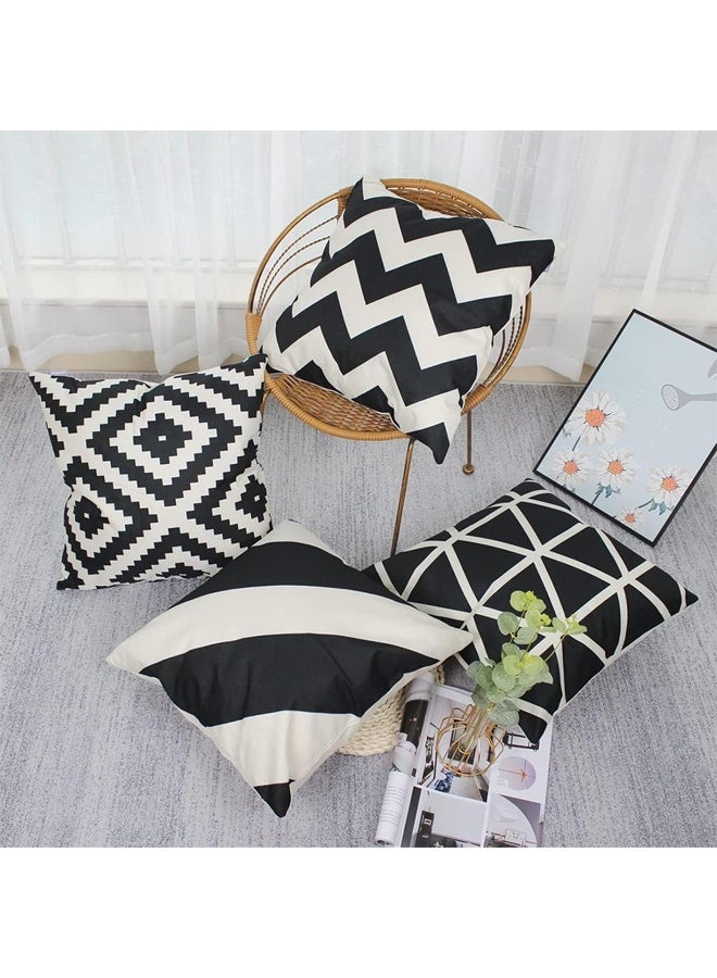 DUNISO Set of 4 Throw Covers Black， Linen Geometric Throw Pillow Covers，Square Pillowcases Linen Cushion Cases with Invisible Zipper for Outdoor Garden Bench Living Room Decor，18x18inch - Image 2