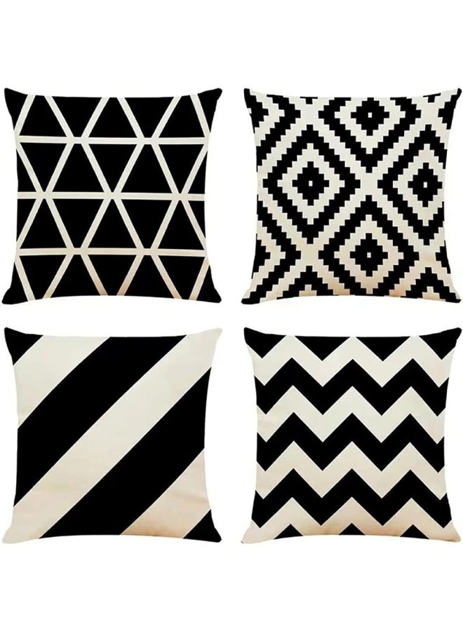 DUNISO Set of 4 Throw Covers Black， Linen Geometric Throw Pillow Covers，Square Pillowcases Linen Cushion Cases with Invisible Zipper for Outdoor Garden Bench Living Room Decor，18x18inch - Image 1
