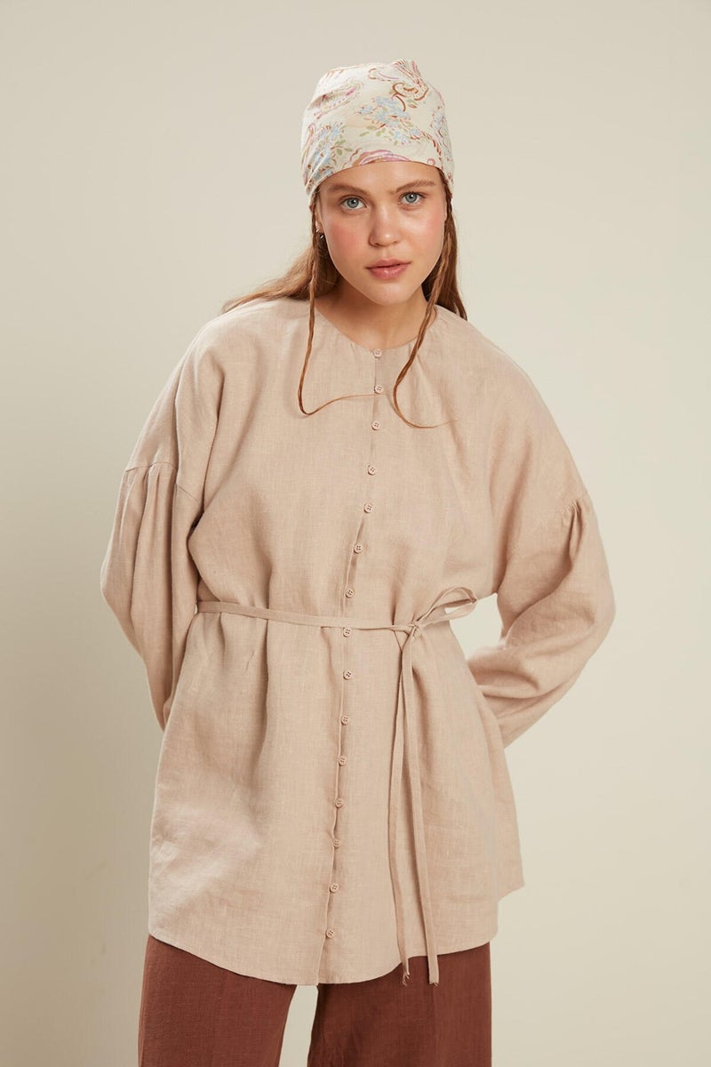 Manuka Linen Balloon Sleeve Shirt Natural  - Image 2