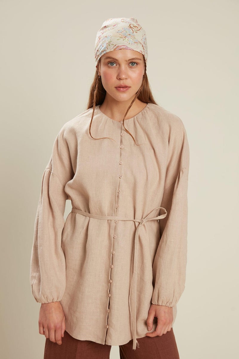 Manuka Linen Balloon Sleeve Shirt Natural  - Image 3