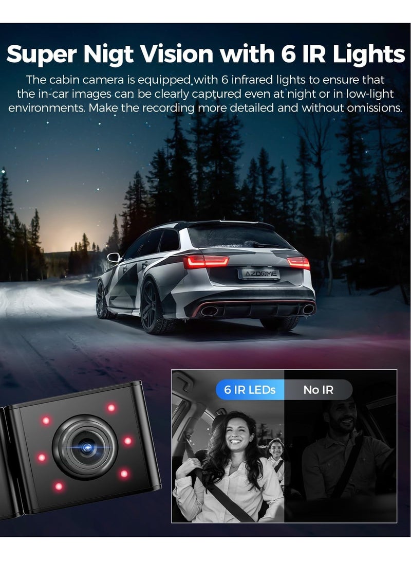 AZDOME 3 Channel WiFi 6 Dash Camera for Cars, 2.5K+1080P+1080P Dash Cam Front and Rear Inside, 3.18" IPS Screen Car Camera with Parking Hardwire Kit/20ft Extension Cable, GPS, IR Night Vision, WDR, 64GB Card - Image 3