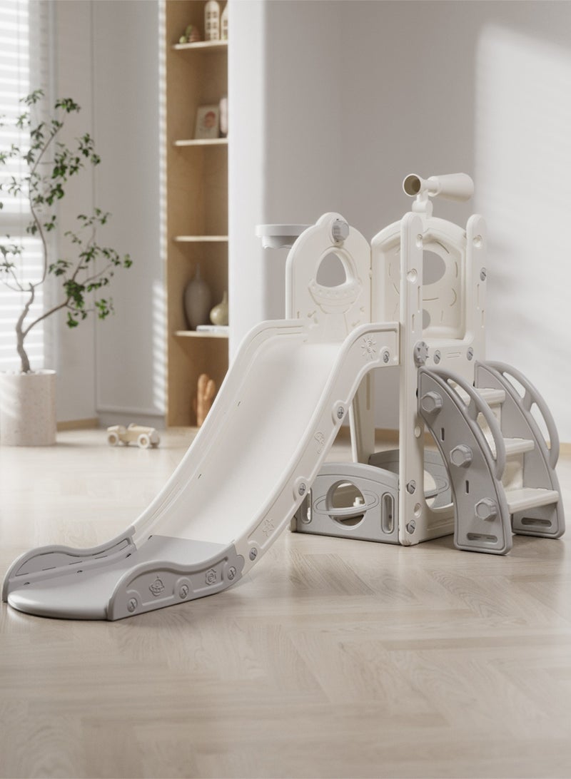 HAVERTYS 6-in-1 Toddler Slide and Climber Playset with Basketball Hoop, Storage & Telescope,Extra Long Indoor Outdoor Slide for Kids Playground White - Image 5