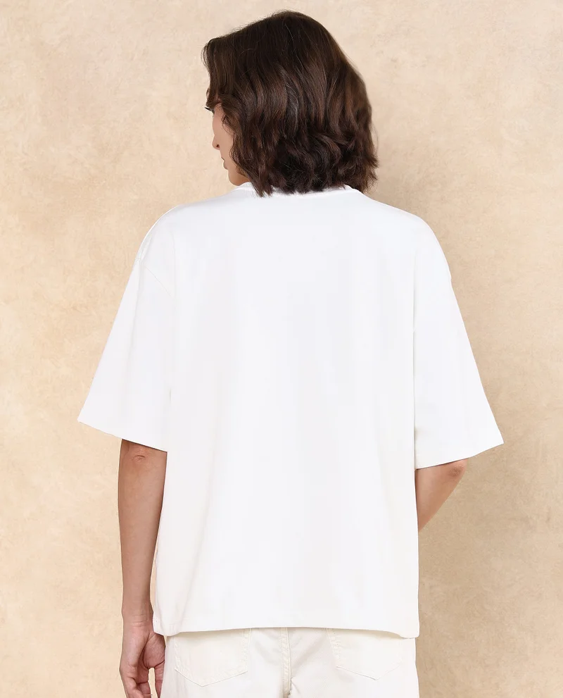 Rareism Women's Swan Printed Oversized T-Shirt