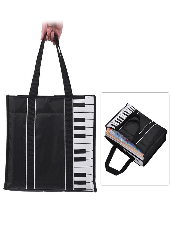 Waterproof Handbag Music Tote Shoulder Grocery Shopping Bag 5mm Cotton Padding with Piano Key Pattern  - Image 1