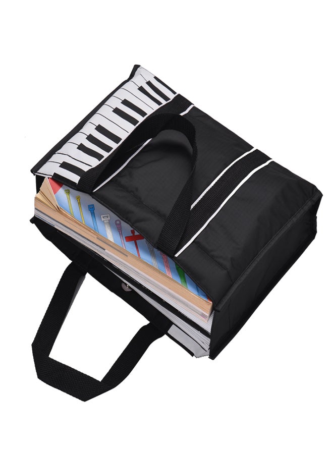 Waterproof Handbag Music Tote Shoulder Grocery Shopping Bag 5mm Cotton Padding with Piano Key Pattern  - Image 2
