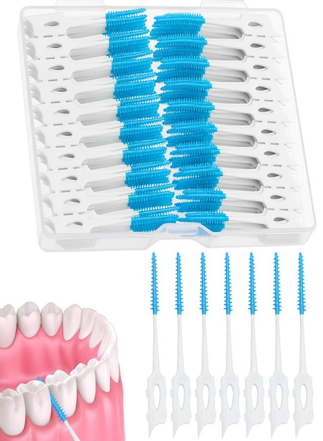 lanjue 450 Pieces Soft Dental Floss Picks, Blue Silicone Interdental Brushes Braces Brush with Case Toothpicks Brush Between Teeth for Teeth Cleaning Portable Storage Box for Oral Care - Image 1