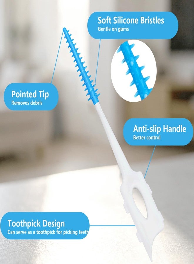 lanjue 450 Pieces Soft Dental Floss Picks, Blue Silicone Interdental Brushes Braces Brush with Case Toothpicks Brush Between Teeth for Teeth Cleaning Portable Storage Box for Oral Care - Image 3