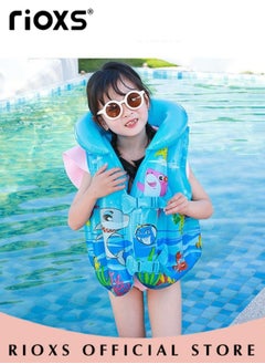 RIOXS Kids Swimming Set,Swim Vest And Swimming Cap For Boys And Girls,High Buoyancy Vest Inflatable Swimsuit Vest,Comfy Swimming Cap,For 2-9 Year Beginner Baby Children Sea Beach Pool  - Image 3