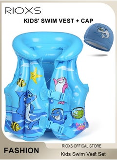 RIOXS Kids Swimming Set,Swim Vest And Swimming Cap For Boys And Girls,High Buoyancy Vest Inflatable Swimsuit Vest,Comfy Swimming Cap,For 2-9 Year Beginner Baby Children Sea Beach Pool  - Image 2