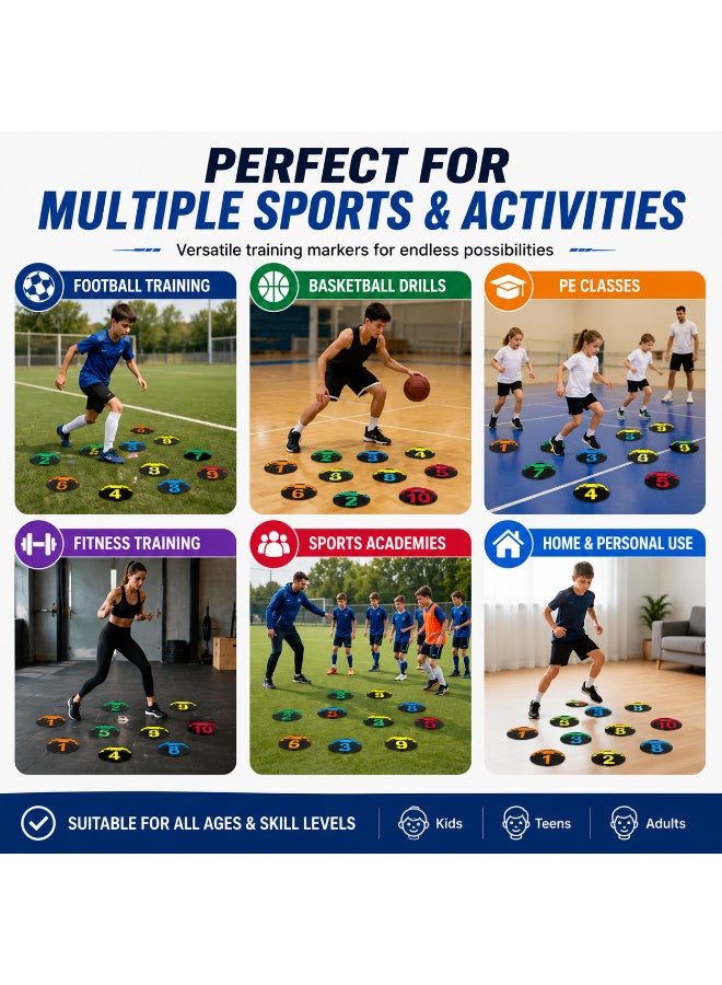 Lifetop Football Training Marker Discs Set | Numbered Agility Training Floor Markers | Non-Slip Sports Training Spots | 10 Pieces | Indoor & Outdoor - Image 4