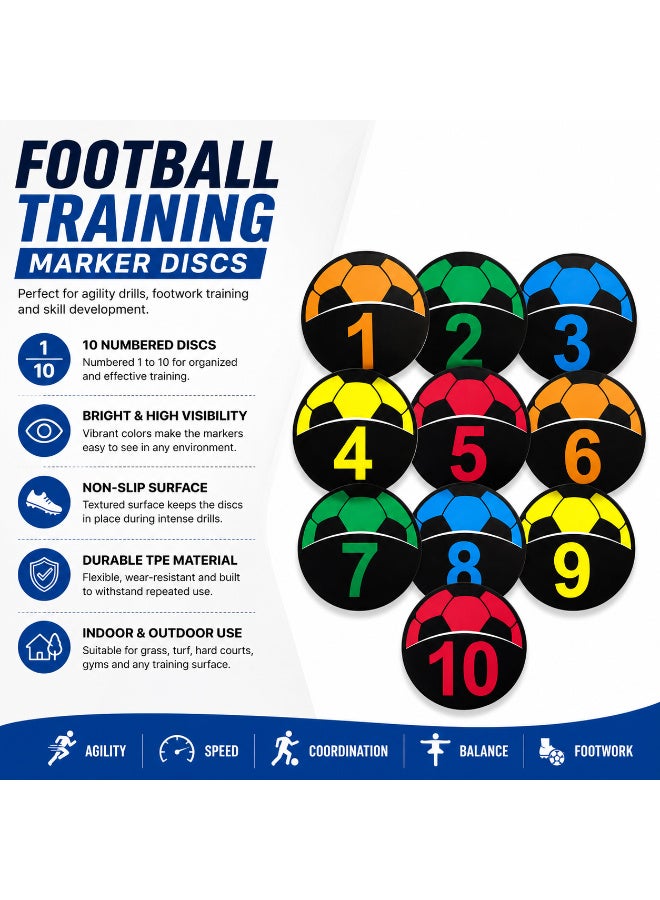 Lifetop Football Training Marker Discs Set | Numbered Agility Training Floor Markers | Non-Slip Sports Training Spots | 10 Pieces | Indoor & Outdoor - Image 2