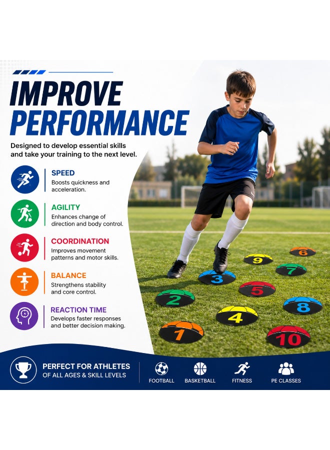 Lifetop Football Training Marker Discs Set | Numbered Agility Training Floor Markers | Non-Slip Sports Training Spots | 10 Pieces | Indoor & Outdoor - Image 3