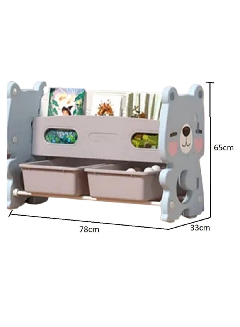 فول جوي رف كتب عملي ومبتكر من طبقتين للتخزين، رف كتب + تخزين اثنين في واحد,رف ألعاب متعدد الأغراض  لتنظيم الألعاب في غرفة اللعب وغرفة النوم والرعاية النهارية والحضانة - Image 2