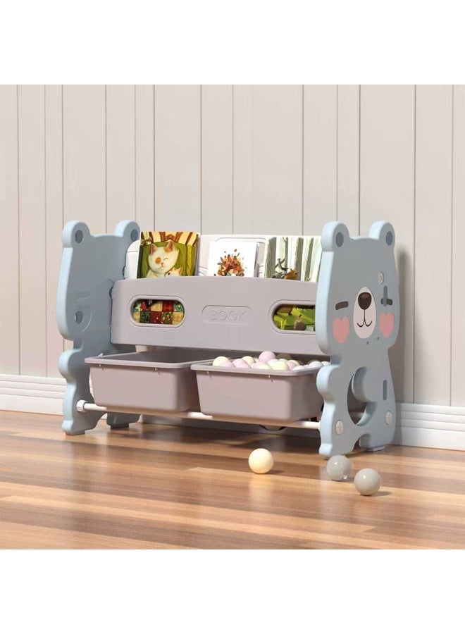 فول جوي رف كتب عملي ومبتكر من طبقتين للتخزين، رف كتب + تخزين اثنين في واحد,رف ألعاب متعدد الأغراض  لتنظيم الألعاب في غرفة اللعب وغرفة النوم والرعاية النهارية والحضانة - Image 3