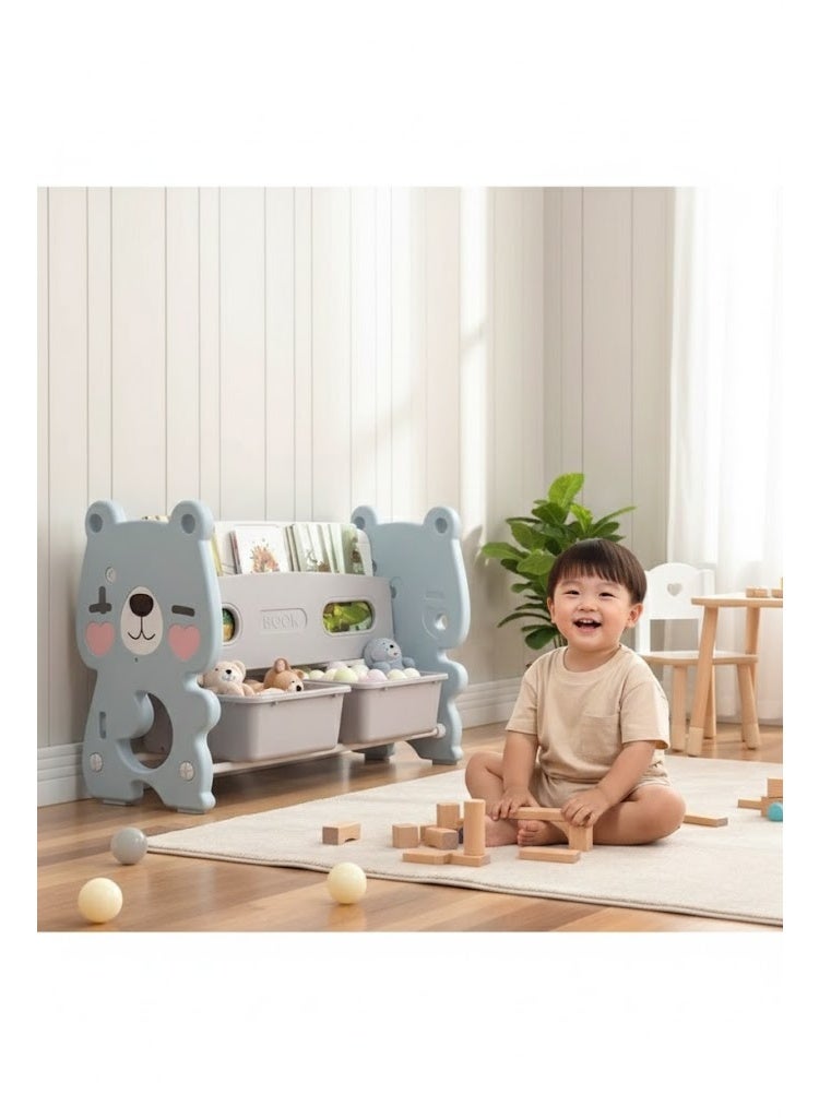 فول جوي رف كتب عملي ومبتكر من طبقتين للتخزين، رف كتب + تخزين اثنين في واحد,رف ألعاب متعدد الأغراض  لتنظيم الألعاب في غرفة اللعب وغرفة النوم والرعاية النهارية والحضانة - Image 4