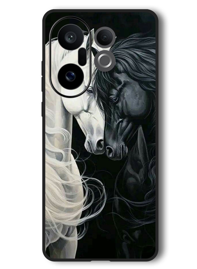 Theodor Case Compatible with Vivo X200 FE 6.31 Inch Protection Shockproof Bumper Cover Black and White Horse - Image 1