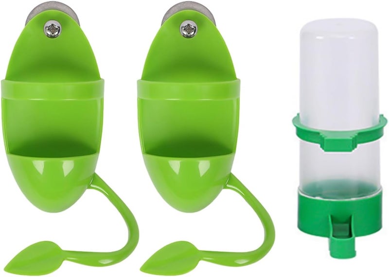 TERRIFI 2-Piece Feeder and 1-Piece Water Fountain Bird Feeder Set, Parrot Feeder Stand, Pet Bird Supplies, Food Container for Birds, Includes Bird Squid Skeleton, Durable and Easy to Use - Image 1
