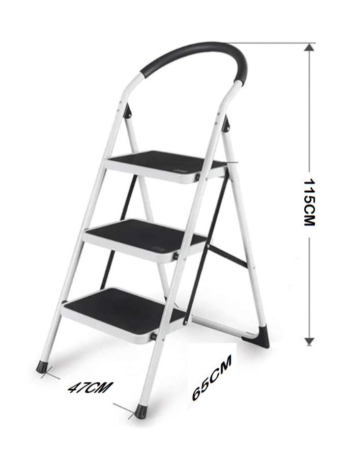 AGD Three-Step Folding Home Ladder Suitable for Indoor, Kitchen, Living Room, Step and Portable Step Ladder (Black and White) - Image 1