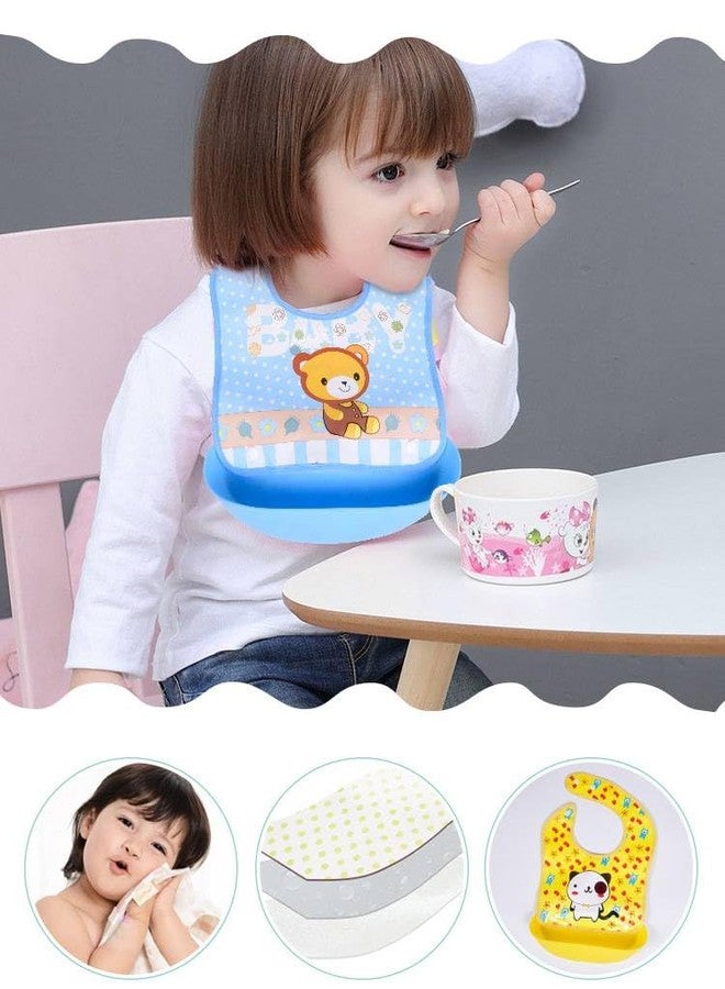Ess Cubes Enterprise Cartoon Animal Adjustable Strap Waterproof Reusable Silicone Baby/Toddlers girl boys Bibs Apron for Lunch Feeding Babies eating detachable saliva pocket Tray/Food Catcher Mix Color (9) - Image 5